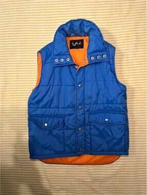 Vintage Alco Leisure Wear Quilted Puffer Vest Blue Orange Unisex Small Korea